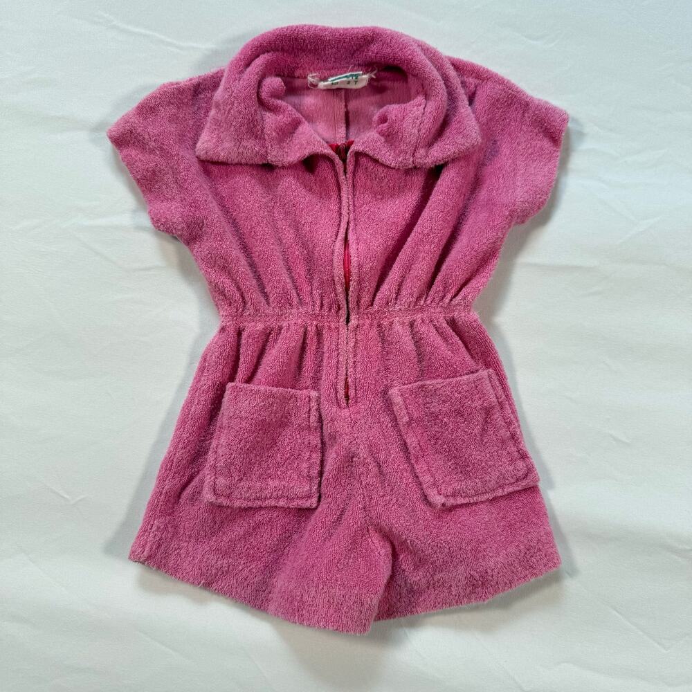 vintage 1960s terry cloth romper hot pink color Precious Togs Size 2T